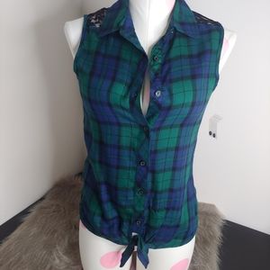 ***$25 SALE*** County Chic Lace Flannel Tie Front Tank Top